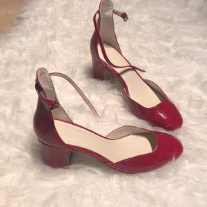 Zara Red Leather ankle strap mid heel